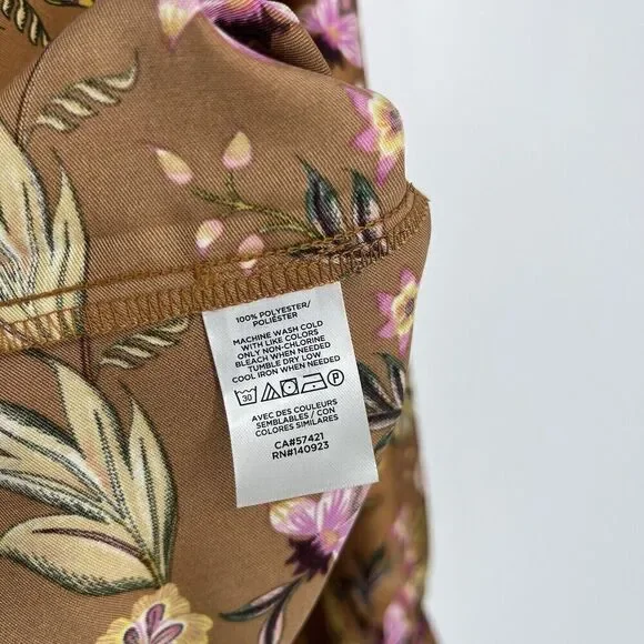 Loft Top Size Small Rust Mix Floral Print Long Sleeve Henley Top Puff Sleeve - Picture 9 of 10